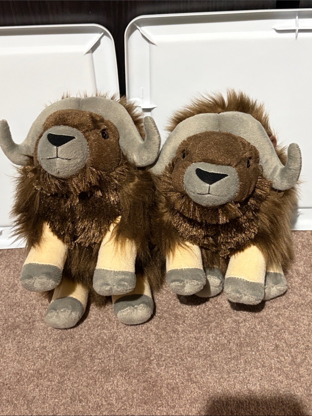 Plush musk ox  Stuffed Animal Pair - Brown & Gray